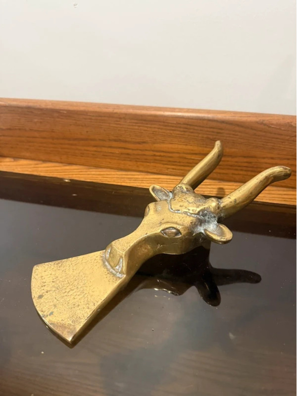 Vintage Heavy Brass Gazelle Antelope Doorstop Boot Jack MCM